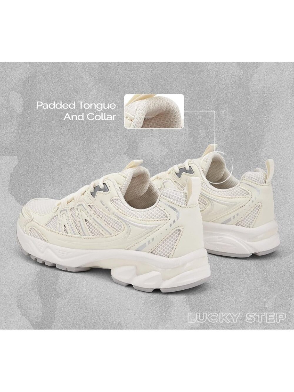Women's Beige Sport Trendy Athletic Breathable Material Chunky Fashion Sneakers - Picture 6 of 6